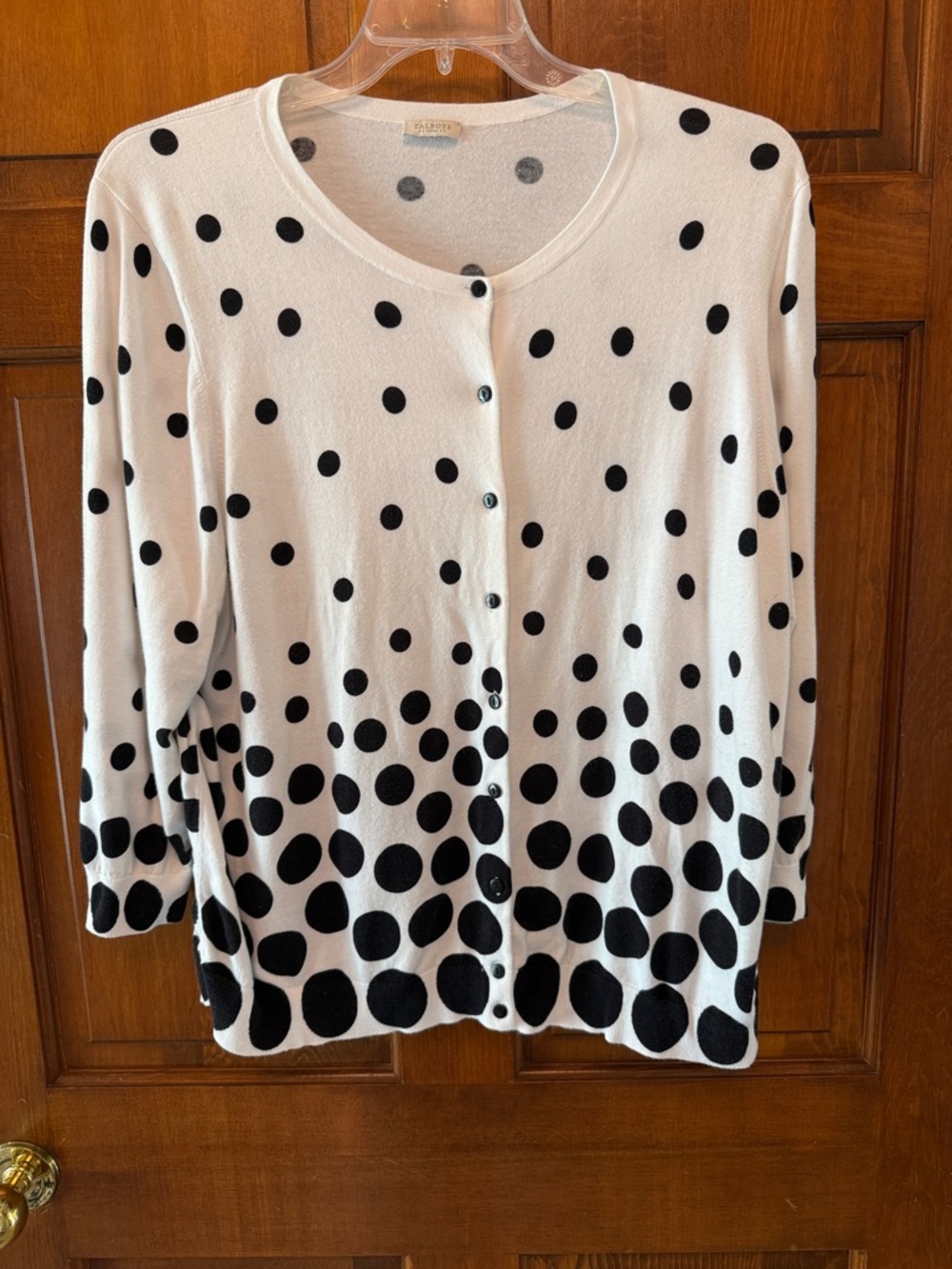Talbots White and Black Polka Dot Cardigan Sweater